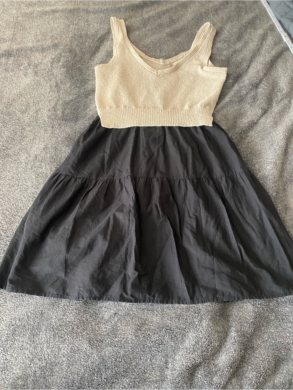 Elan Two-Tone Knit Bodice Dress in Cream and Black